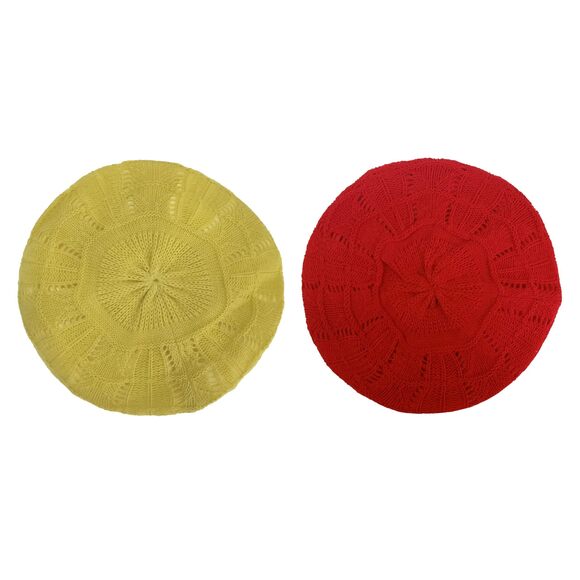 9626 Yellow Silk Lined Beanie And Red Satin Beret Hat main image 4